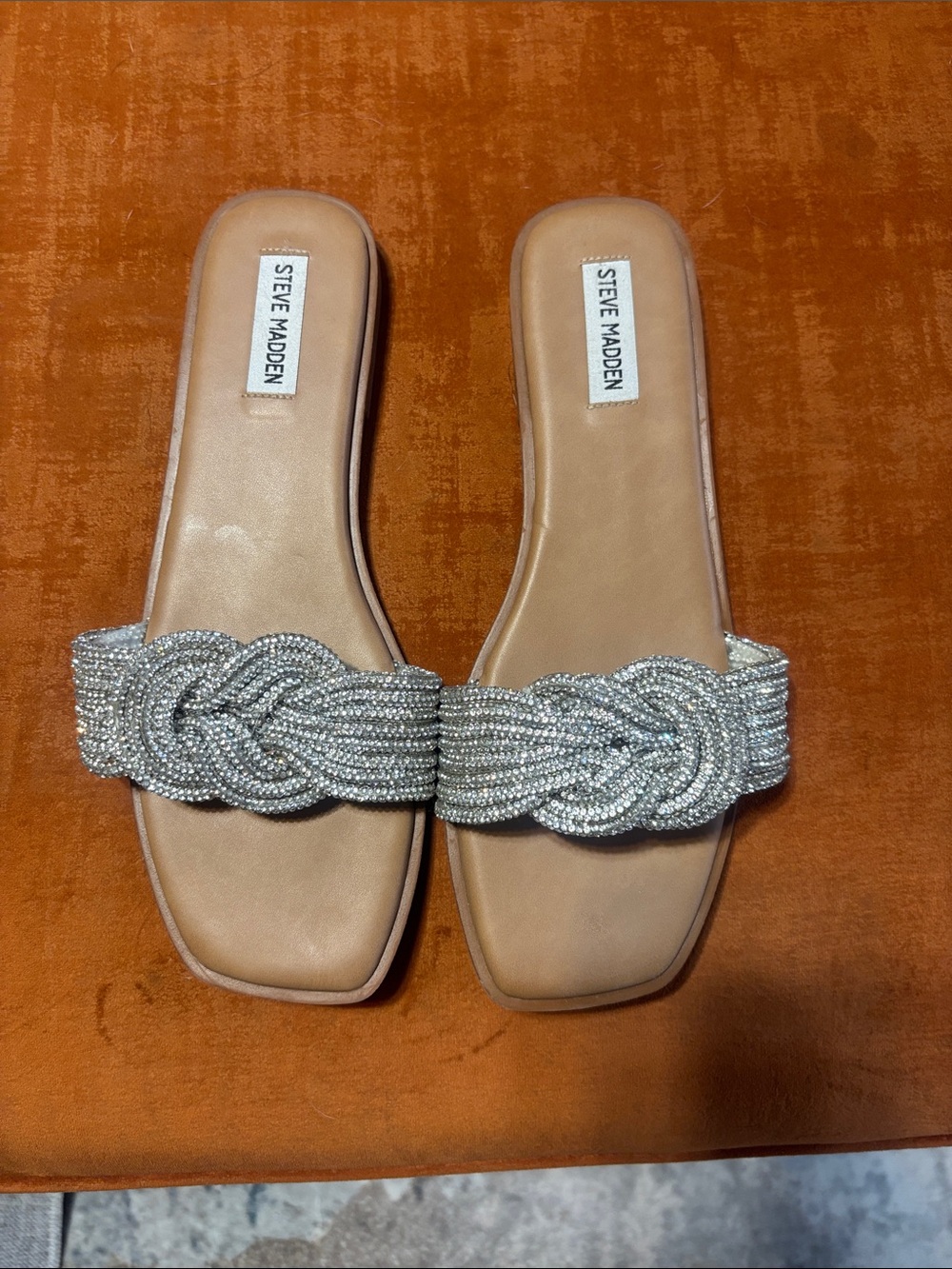 Steve Madden Silver Beaded Knot Slide Sandals